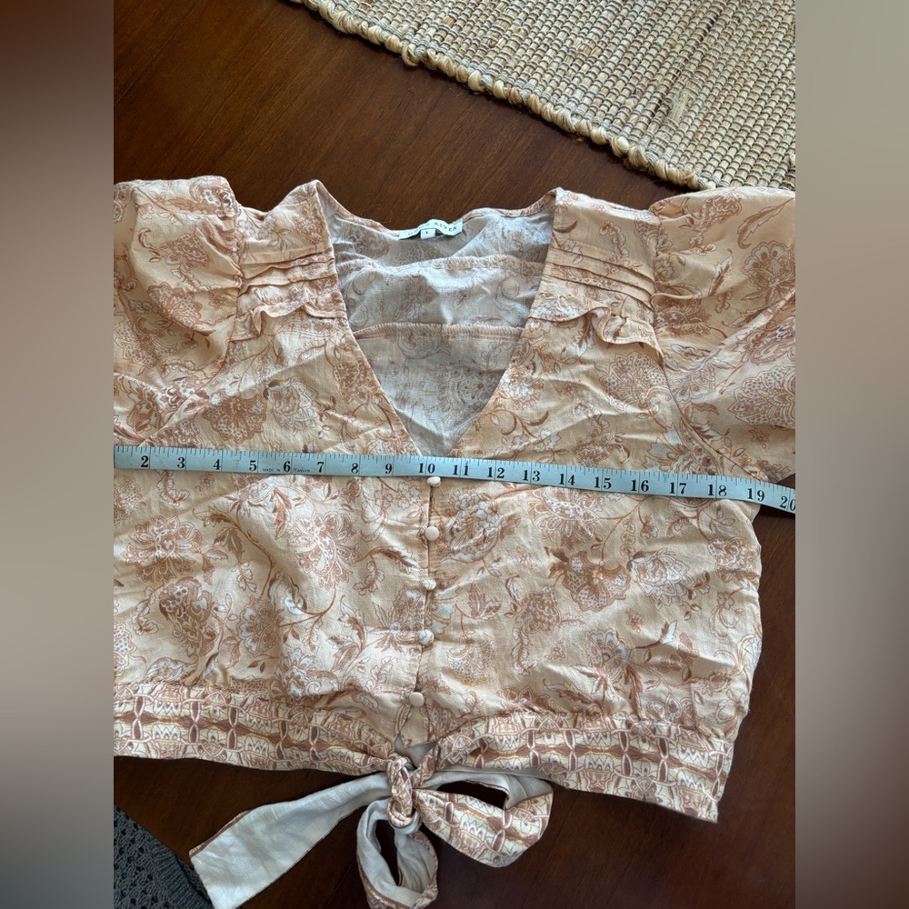 Moon River Beige Patterned Tie-Front Blouse - Picture 6 of 7